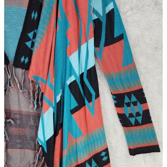 Pink Cattlelac Sweater Womens Small Southwestern Open Front Fringed Cardigan - Picture 8 of 10